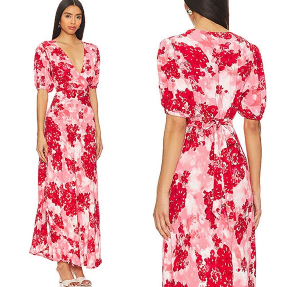 NWT Faithfull The Brand Las Mayas Puff Sleeve Pull-On Midi Dress Rosella Floral